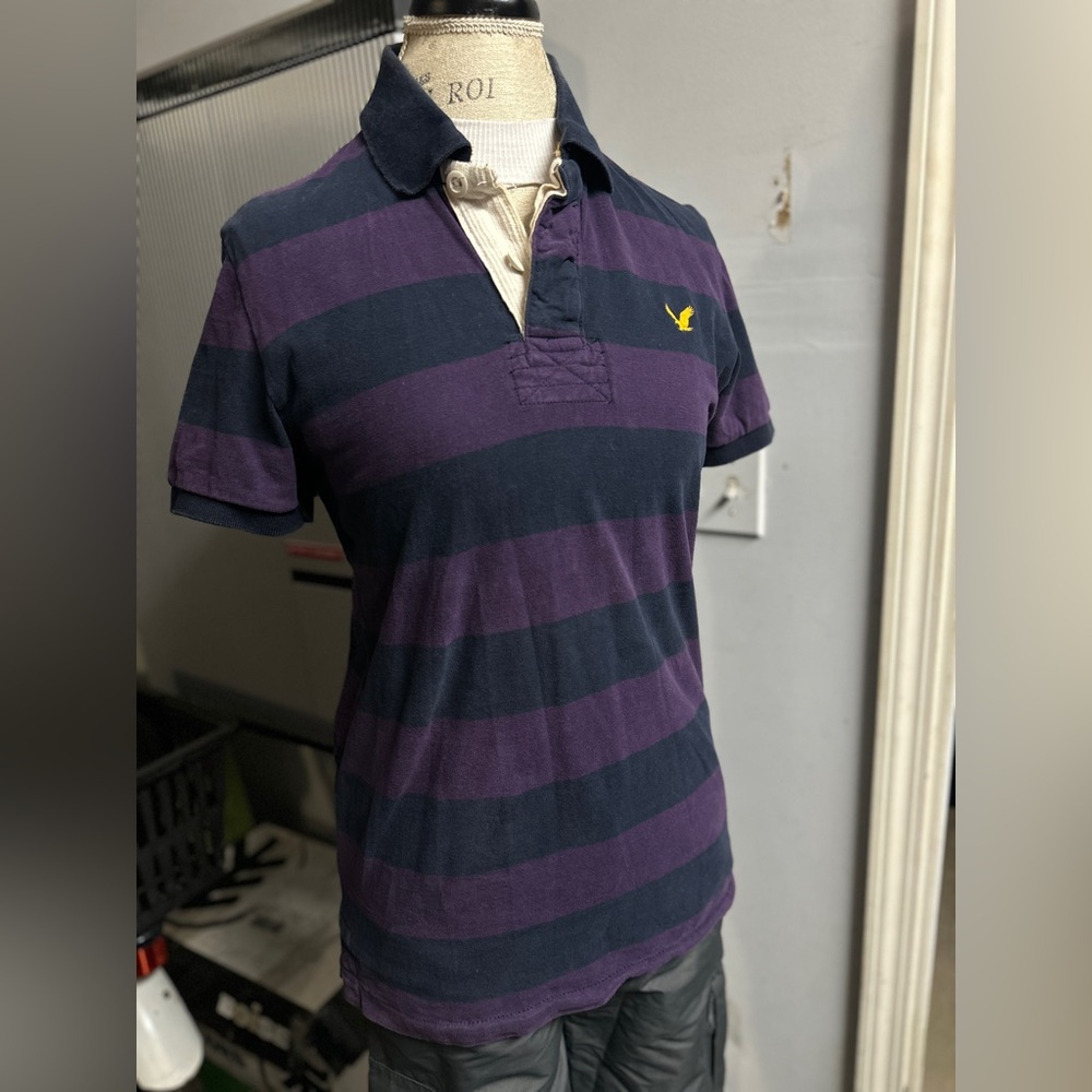 American Eagle Outfitters Purple and Blue Striped Polo